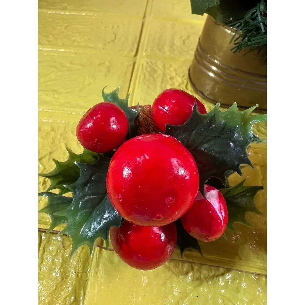 Vintage Christmas Floral Picks Holly Thred Spun Cotton Mini Ornament